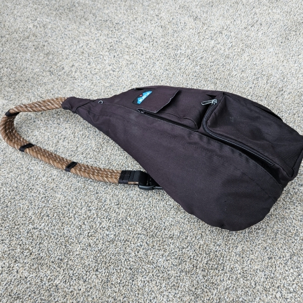 Kavu Rope Sling Bag Hiking One Shoulder Backpack Black Brown Travel Outdoor Bag - Picture 4 of 15